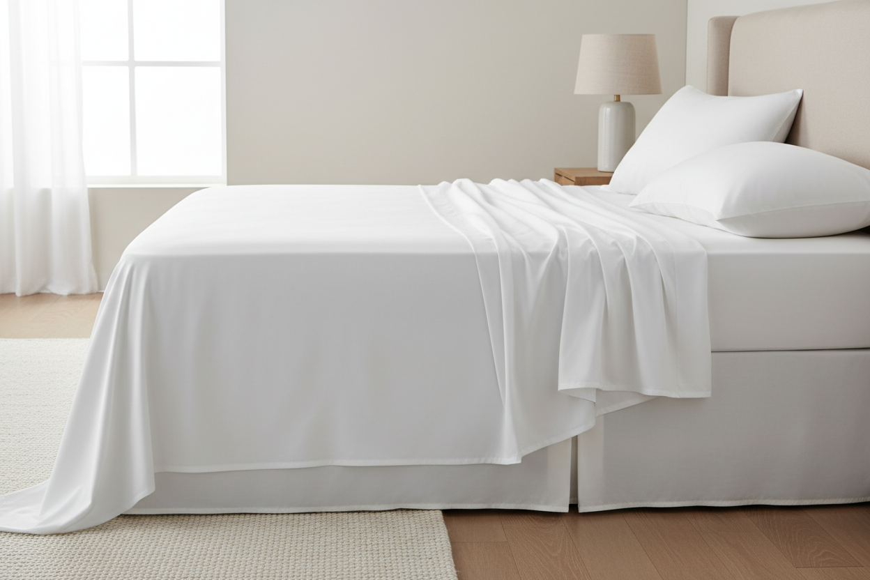 מצעים לבנים על מיטה