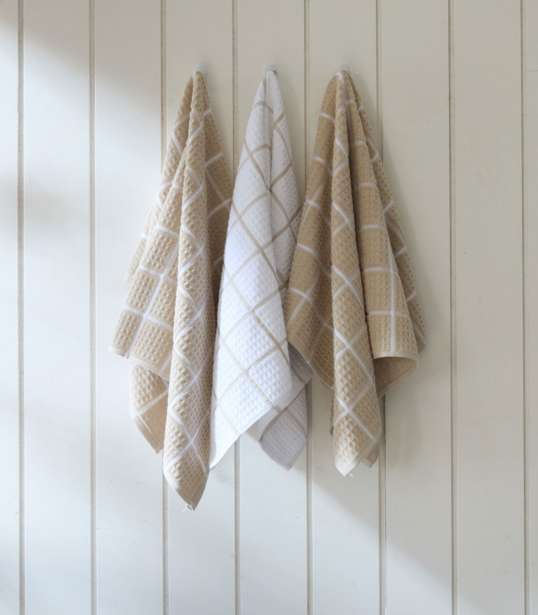 סט 3 מגבות מטבח, דגם תבל - בז'