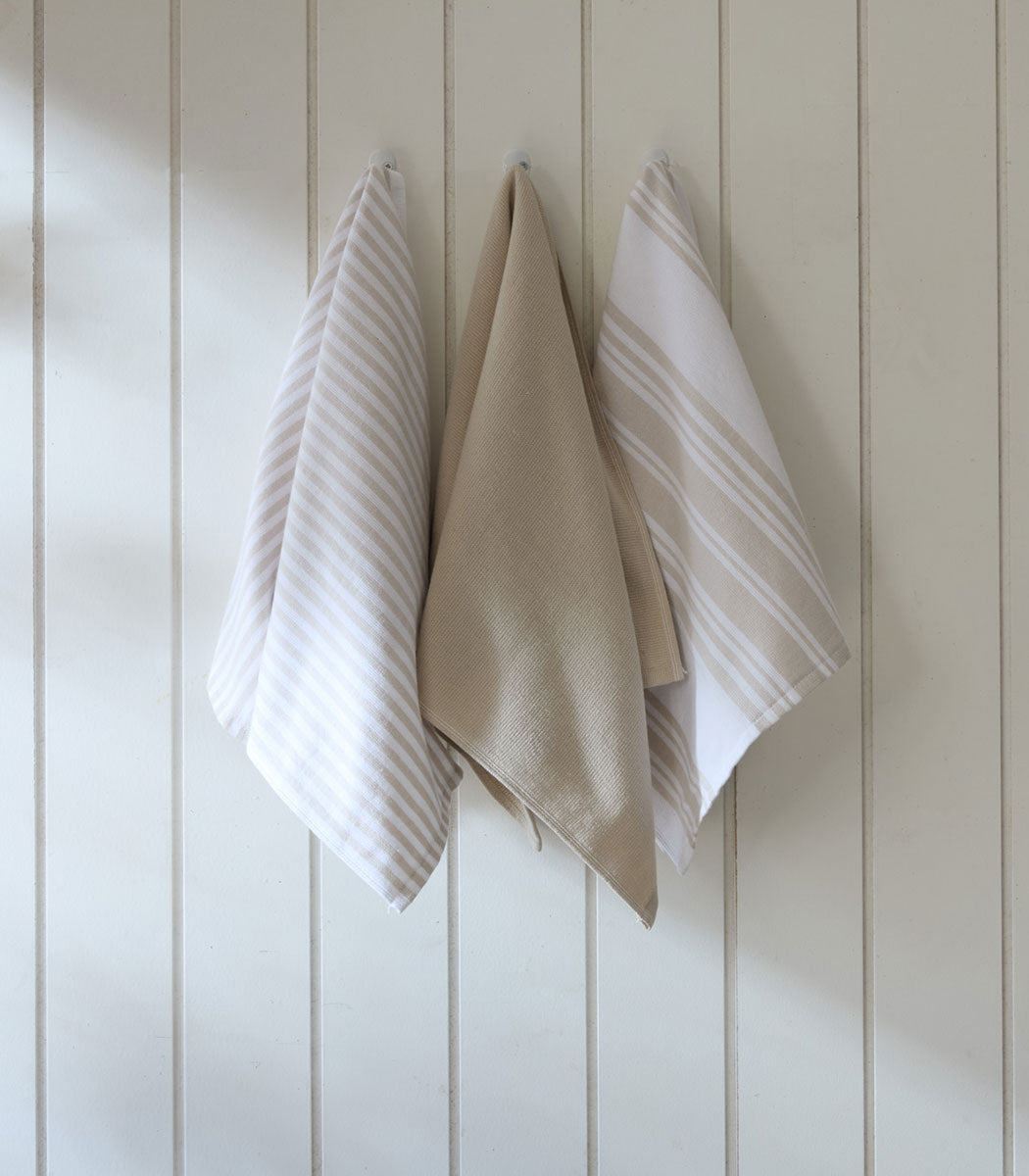 סט 3 מגבות מטבח, דגם תמר - בז'