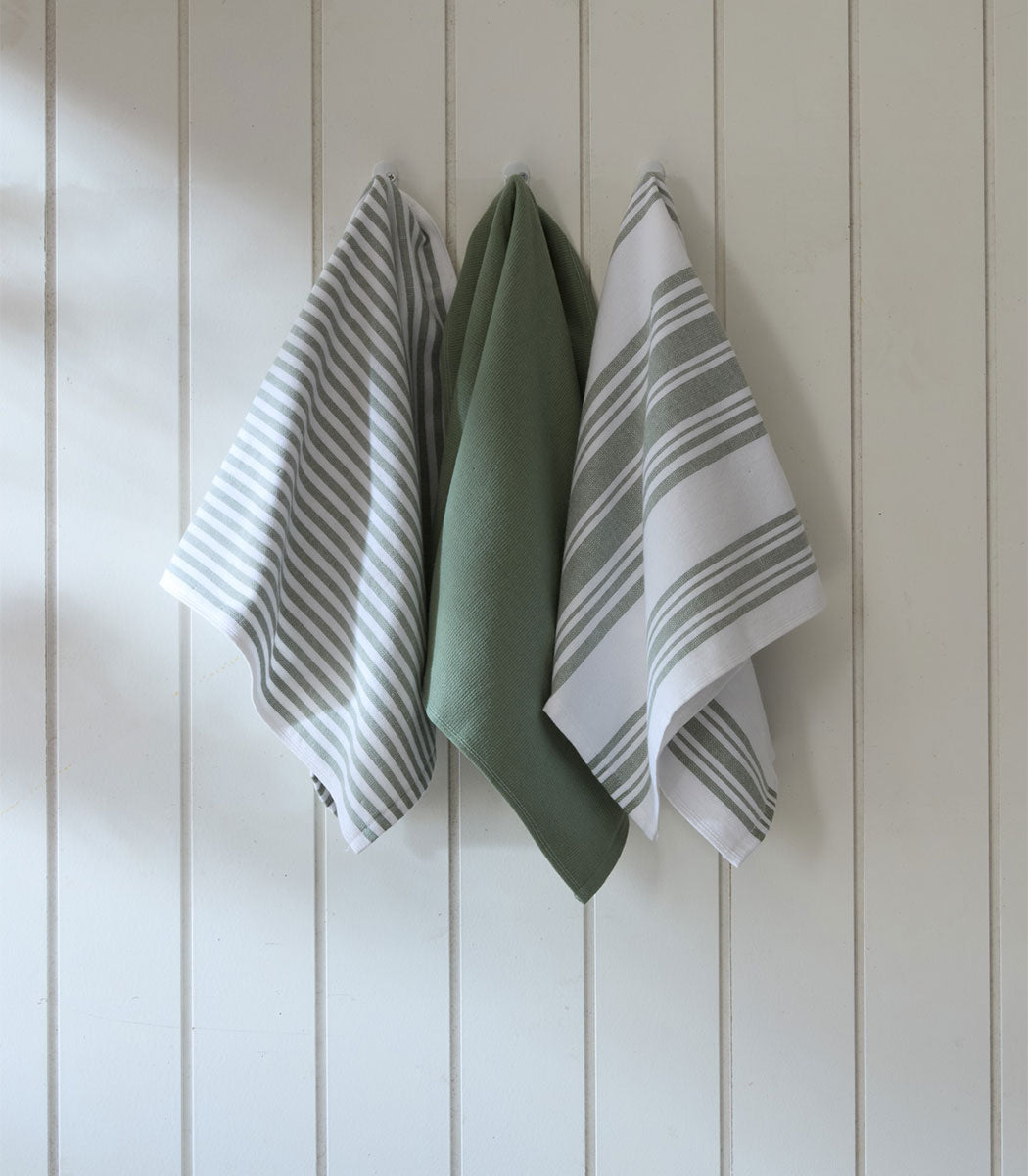 סט 3 מגבות מטבח, דגם תמר - ירוק