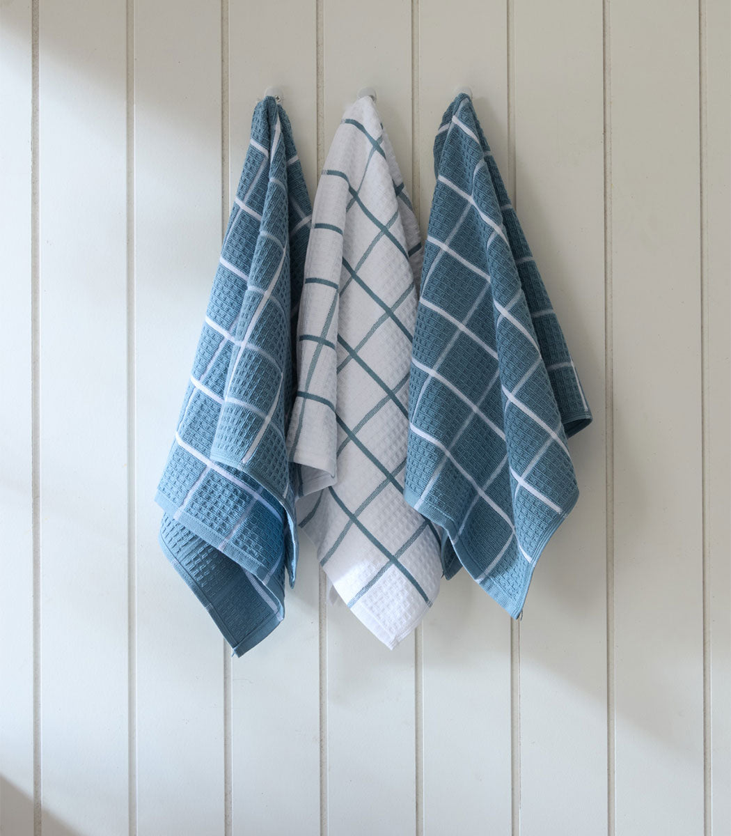 סט 3 מגבות מטבח, דגם תבל - כחול