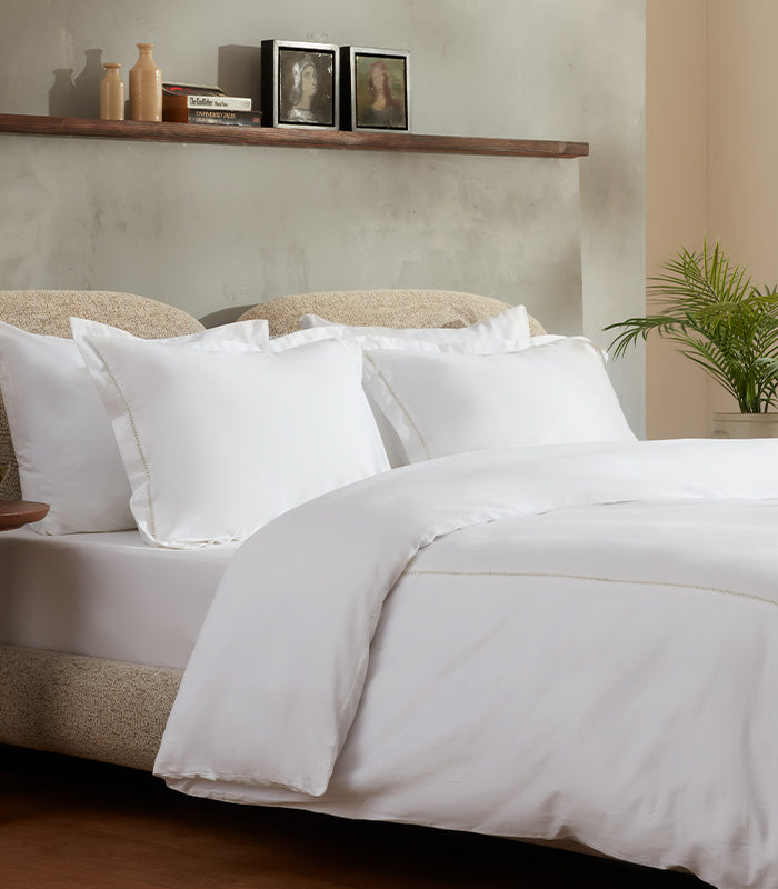 סט מצעי סאטן, כותנה מצרית, אלכסיס - לבן