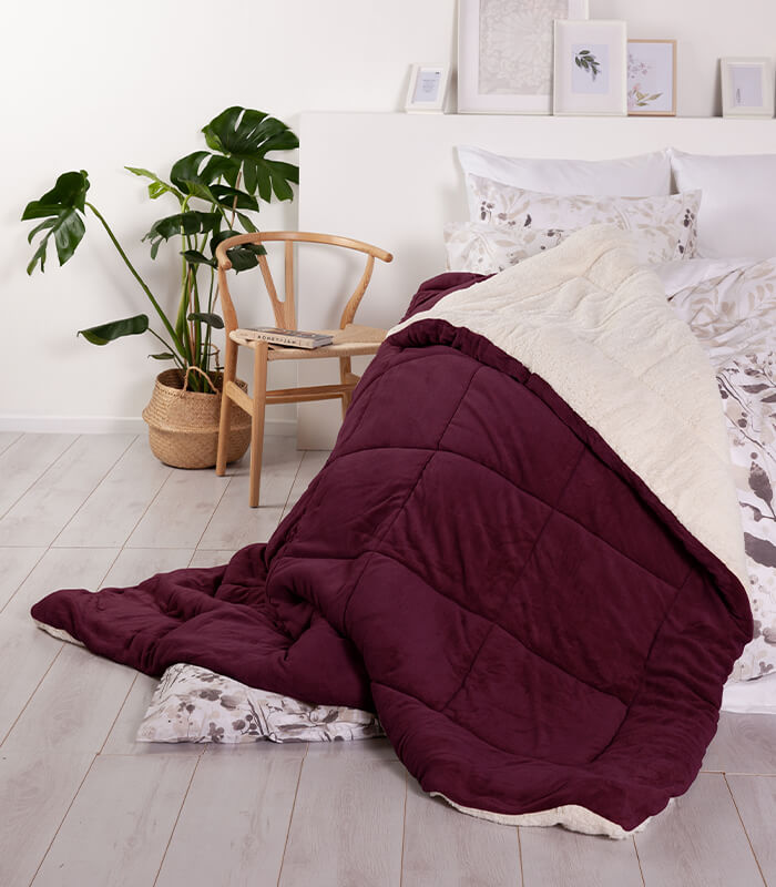 שמיכת חורף פרוותית ממולאת, דגם מורנו - בורדו