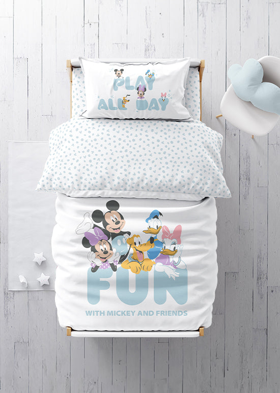 סט מצעי כותנה למיטת מעבר, מיקי וחברים משחקים