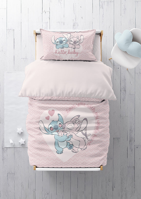 סט מצעי כותנה למיטת מעבר, סטיץ לבבות