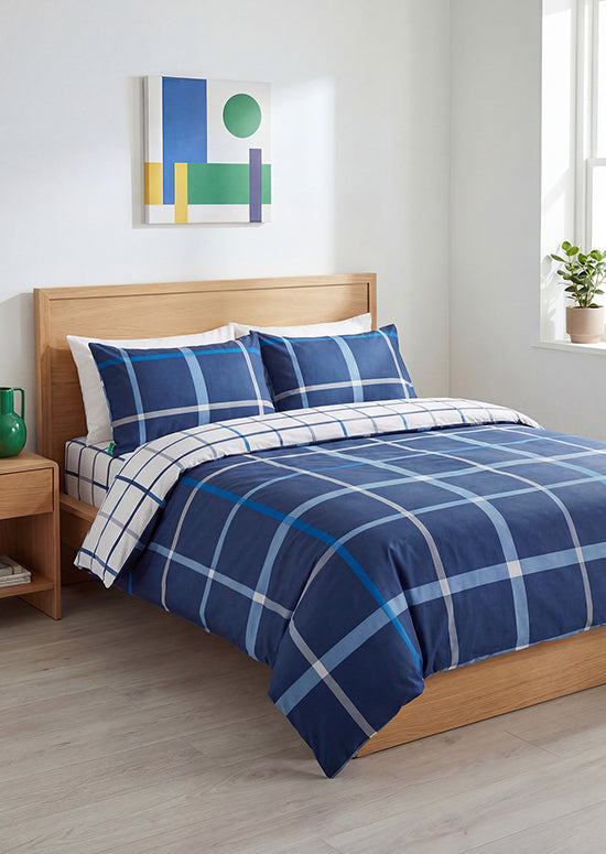 Benetton Grid Collection, מצעי כותנה משבצות - נייבי