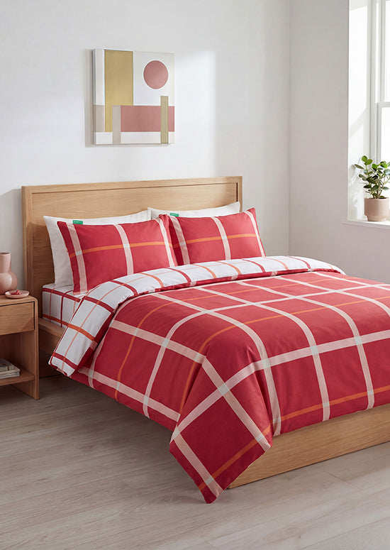 Benetton Grid Collection, מצעי כותנה משבצות - אדום