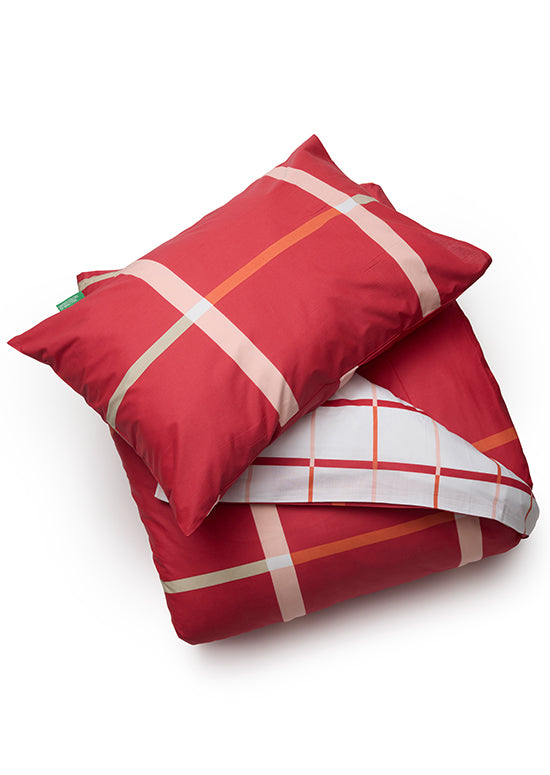 Benetton Grid Collection, מצעי כותנה משבצות - אדום