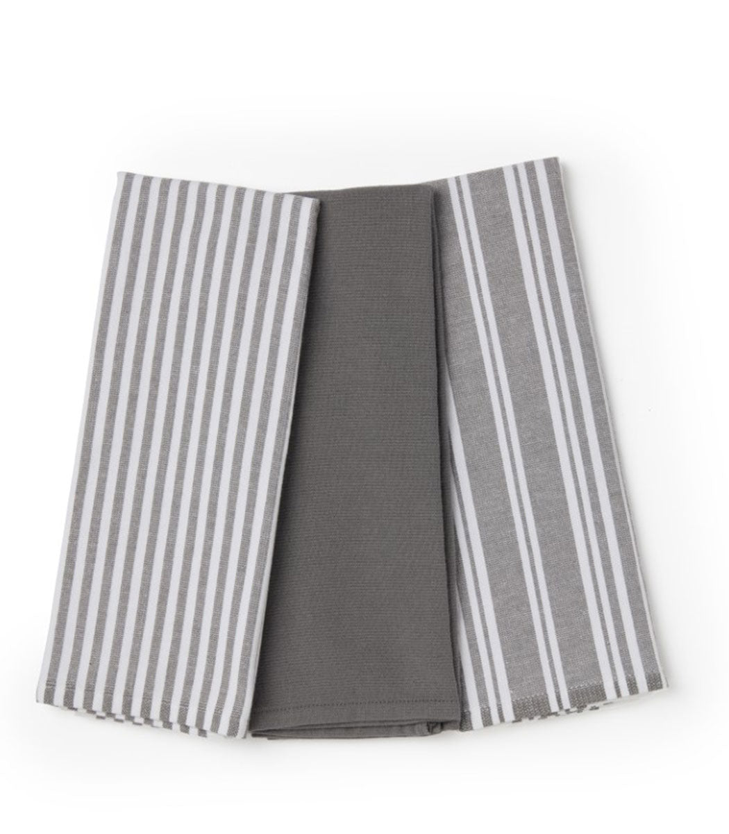 סט 3 מגבות מטבח, דגם תמר - אפור