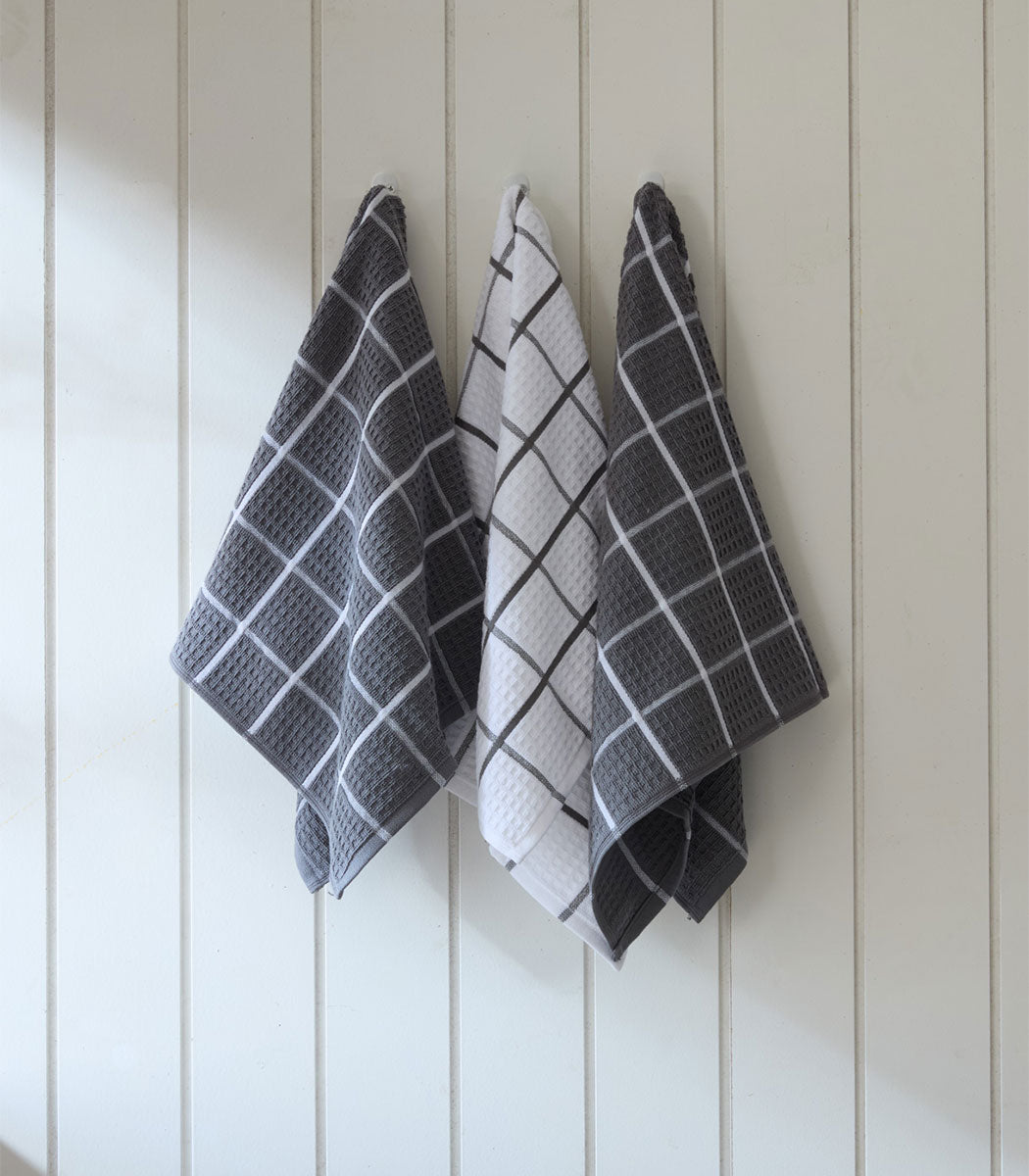 סט 3 מגבות מטבח, דגם תבל - אפור