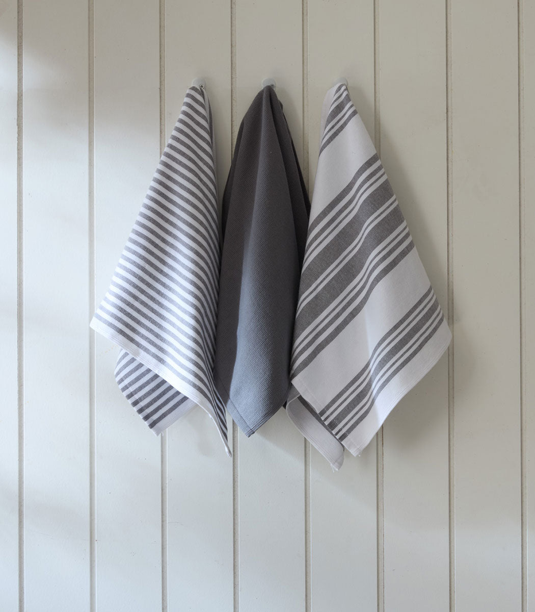 סט 3 מגבות מטבח, דגם תמר - אפור