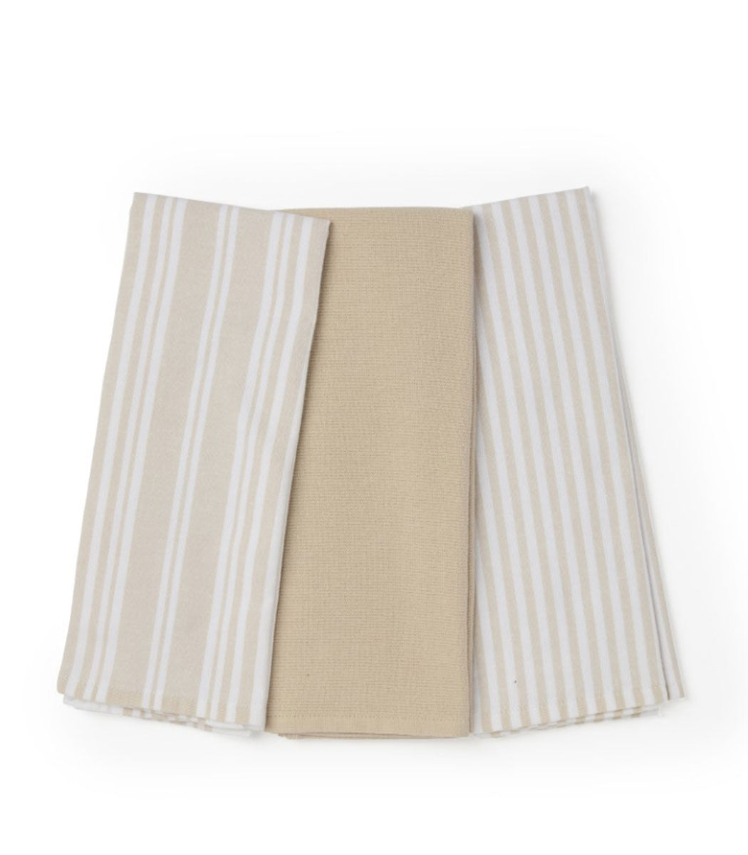 סט 3 מגבות מטבח, דגם תמר - בז'