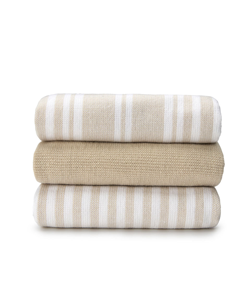 סט 3 מגבות מטבח, דגם תמר - בז'