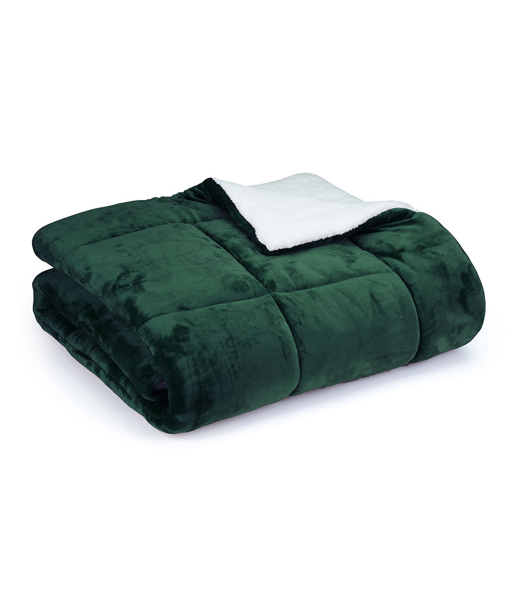 שמיכת חורף פרוותית ממולאת, דגם מורנו - ירוק כהה