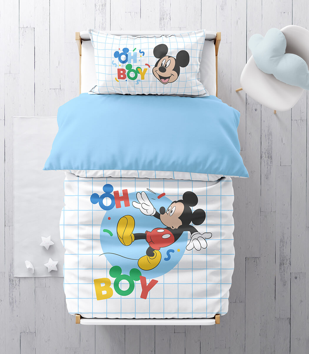 סט מצעי כותנה למיטת מעבר, מיקי בוי