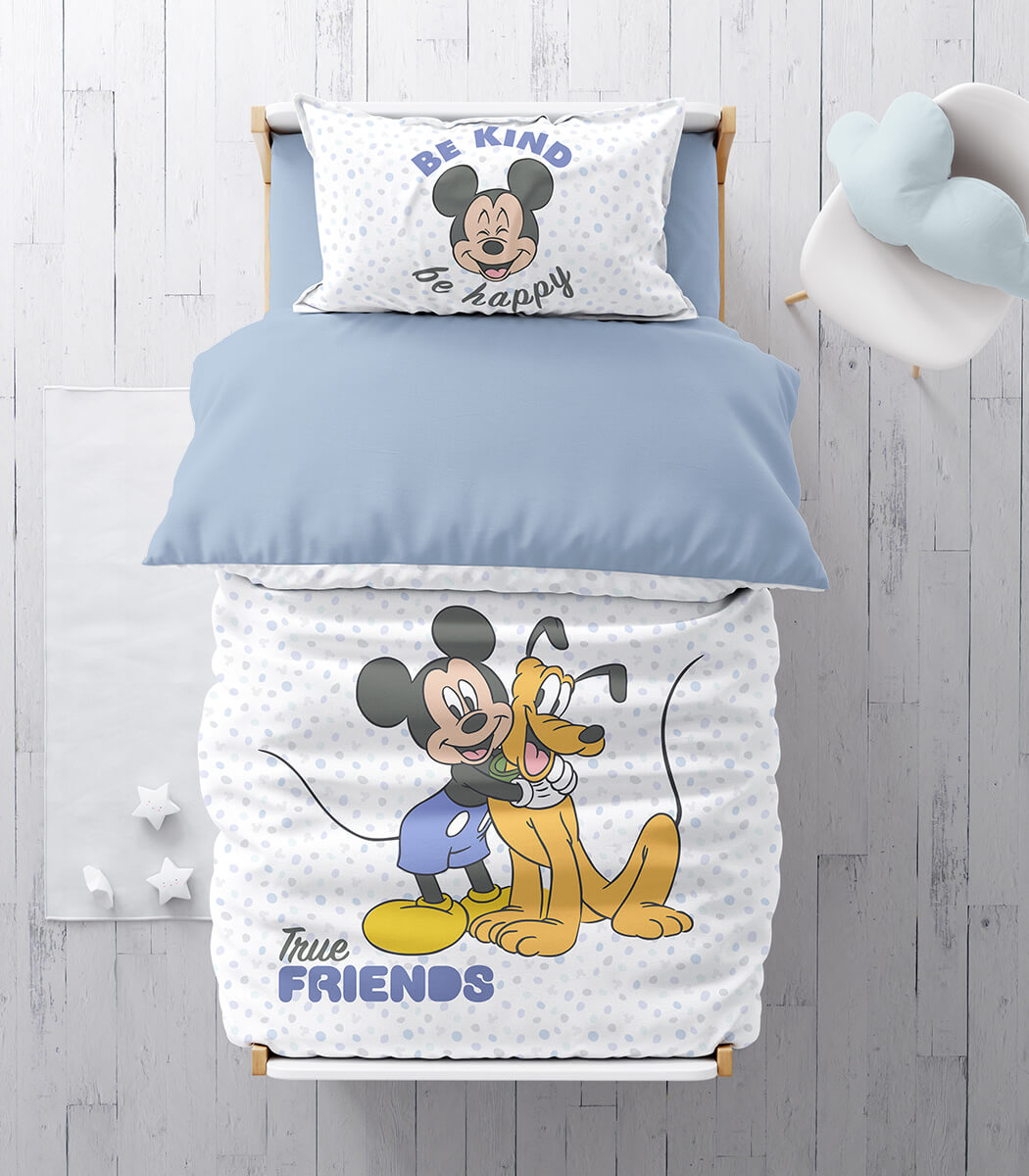 סט מצעי כותנה למיטת מעבר, מיקי ופלוטו