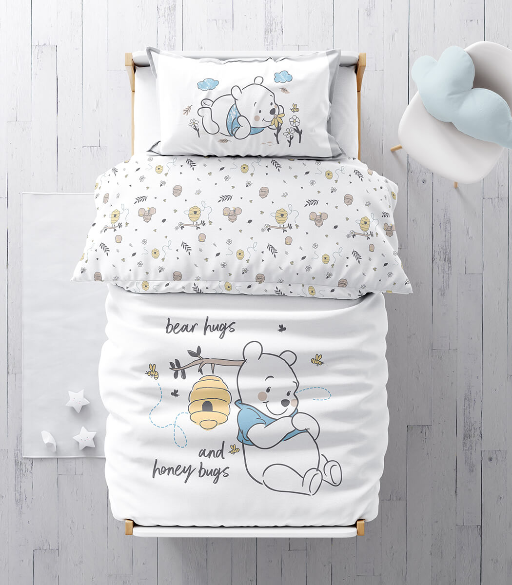 סט מצעי כותנה למיטת מעבר, פו חיבוקי