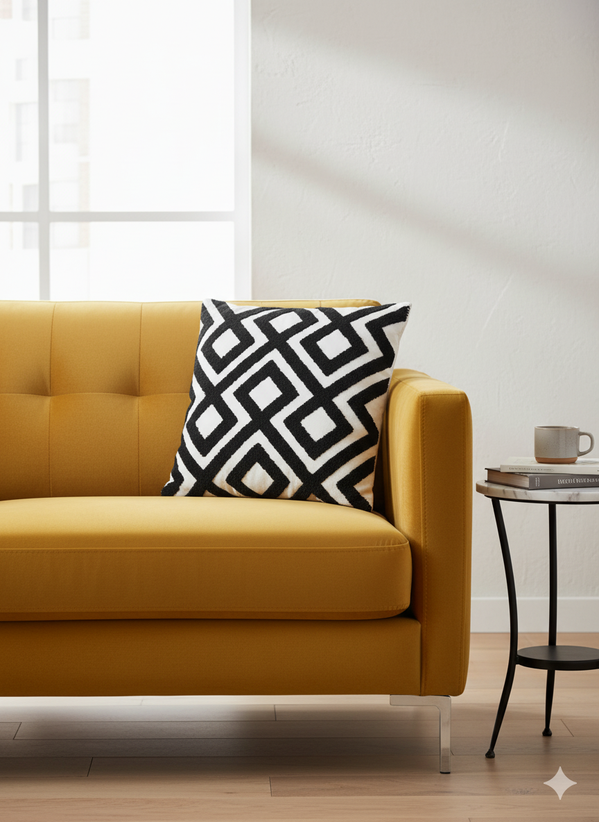 כרית נוי , דגם גפן - שחור ולבן