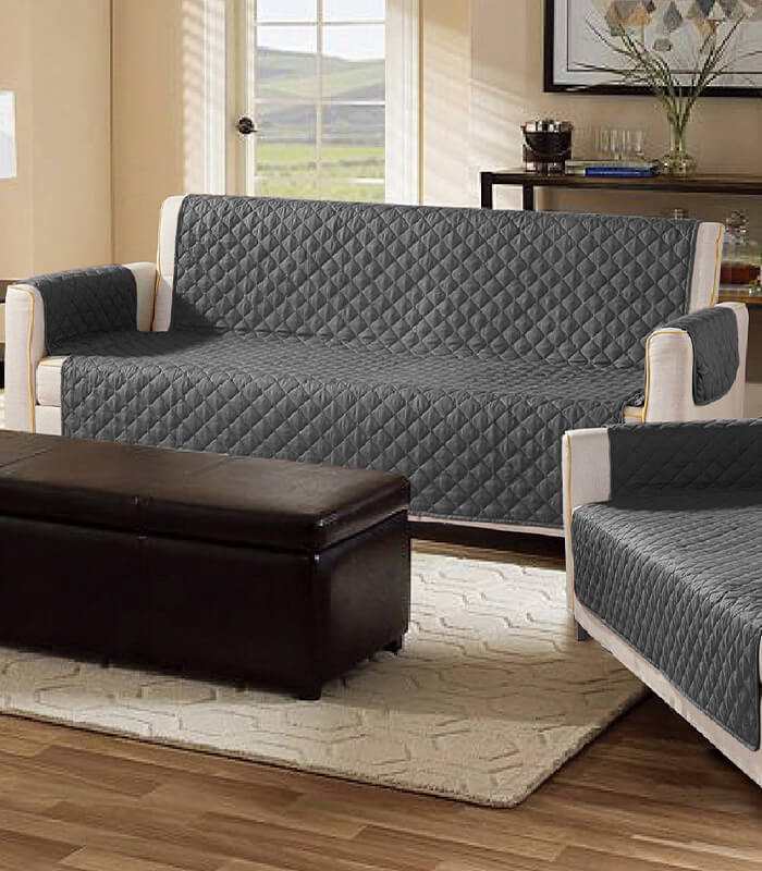 סט כיסוי סלון 3 חלקים דו צדדי - אפור