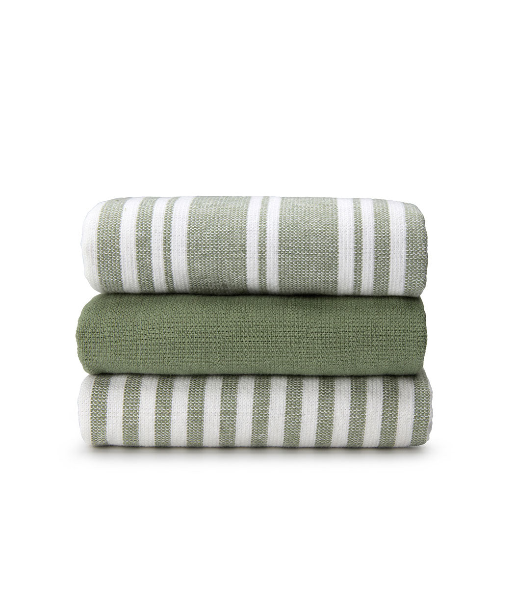 סט 3 מגבות מטבח, דגם תמר - ירוק