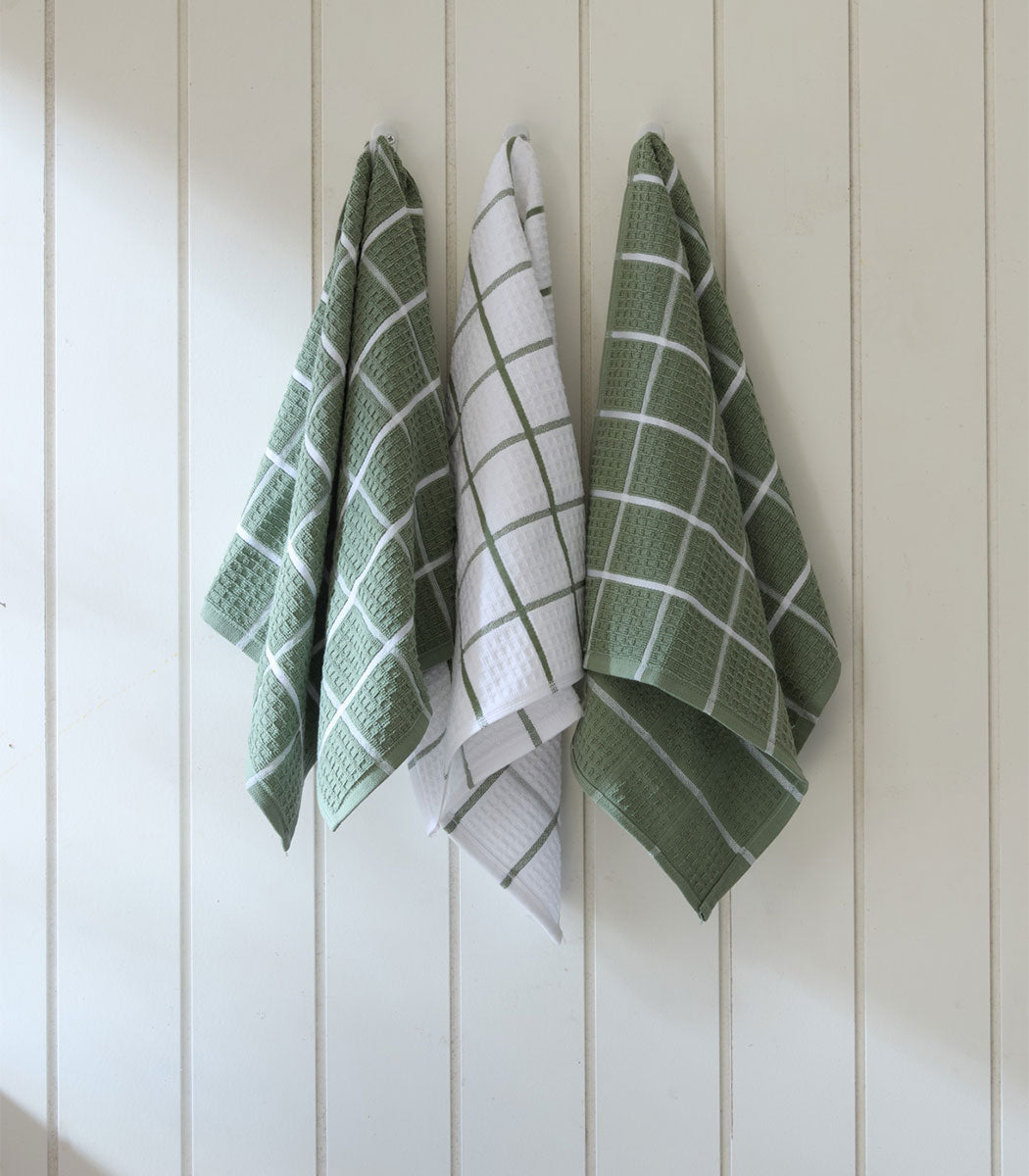 סט 3 מגבות מטבח, דגם תבל - ירוק