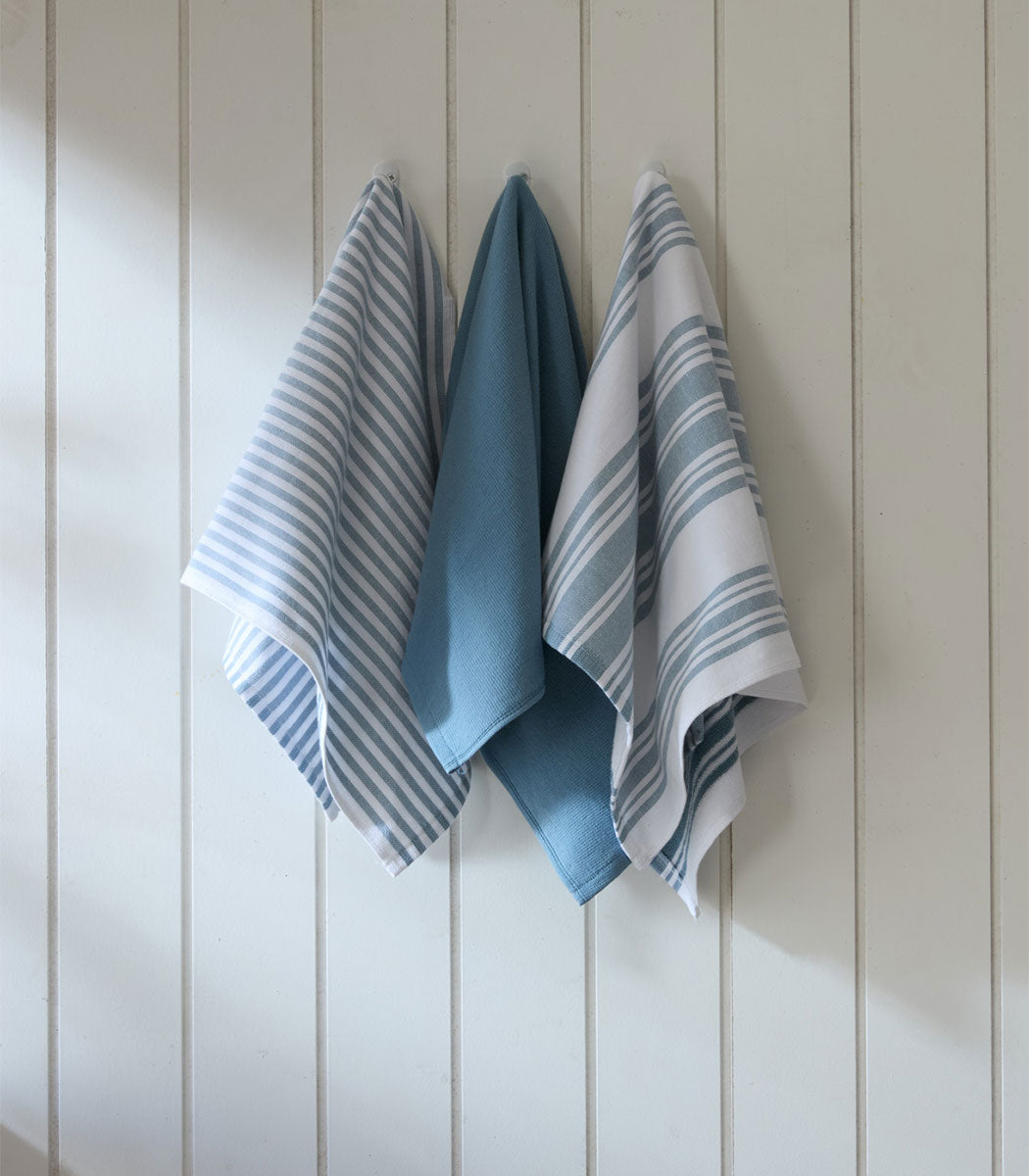 סט 3 מגבות מטבח, דגם תמר - כחול