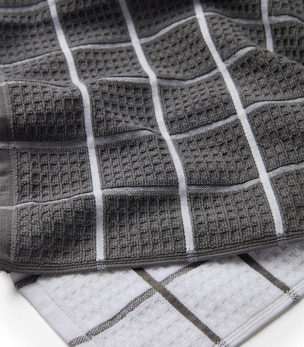 סט 3 מגבות מטבח, דגם תבל - אפור