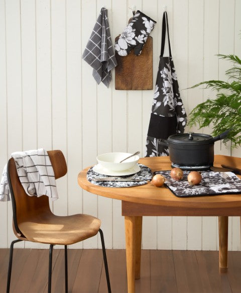 טקסטיל מטבח מודפס שחור לבן