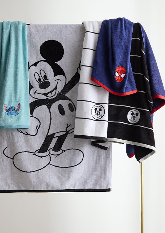 מגבת ילדים ג'קארד, מיקי פסים  - לבן