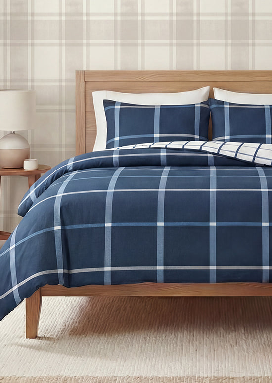 Benetton Grid Collection, מצעי כותנה משבצות - נייבי