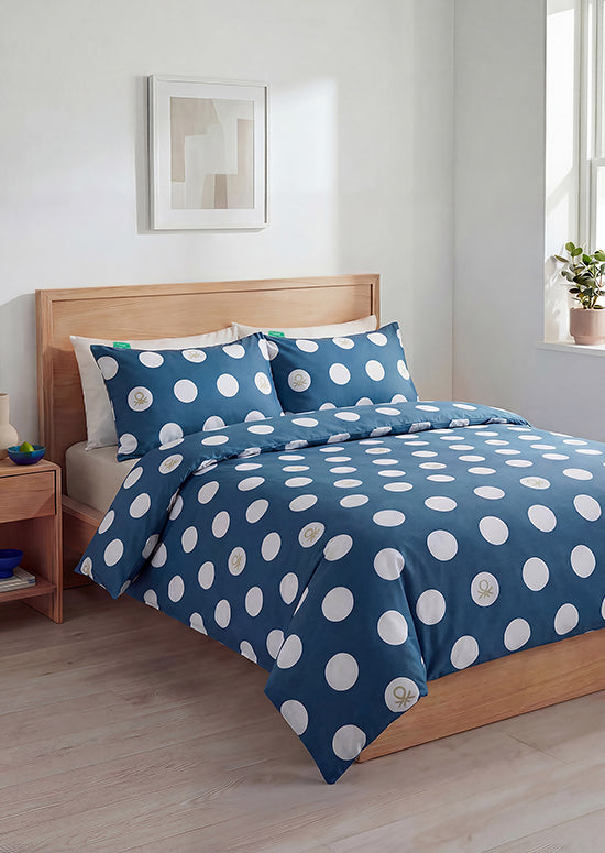 Benetton Pop-Art Dots Collection, סט כותנה נקודות לוגו - פטרול