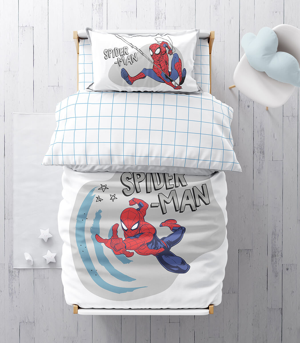 סט מצעי כותנה למיטת מעבר, ספיידרמן תינוק