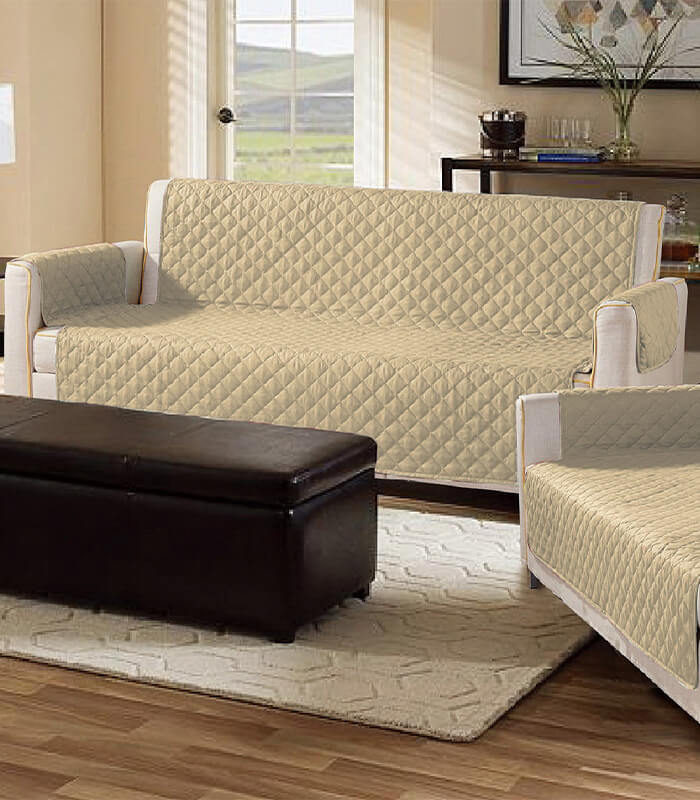 סט כיסוי סלון 3 חלקים דו צדדי - בז'