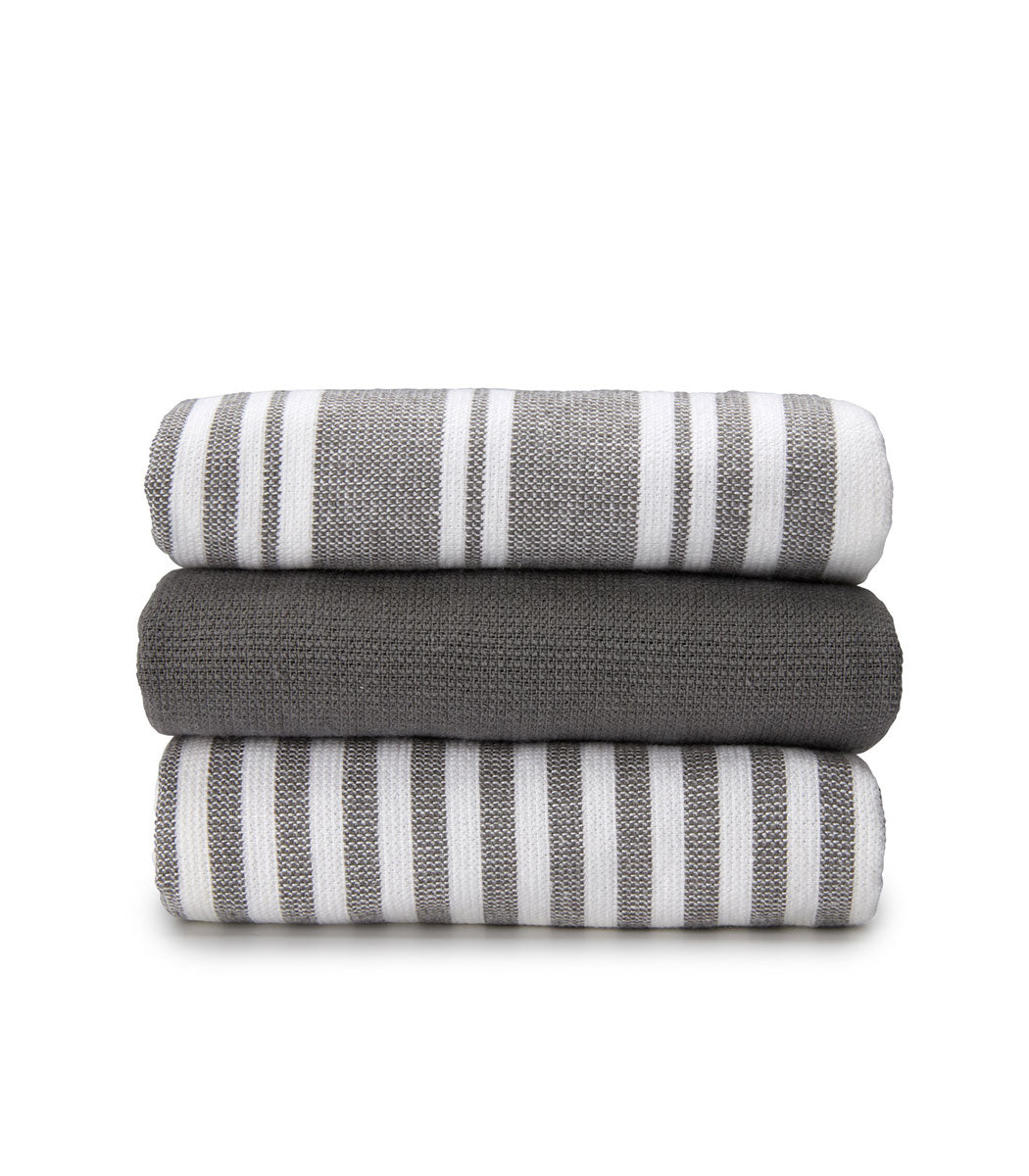 סט 3 מגבות מטבח, דגם תמר - אפור