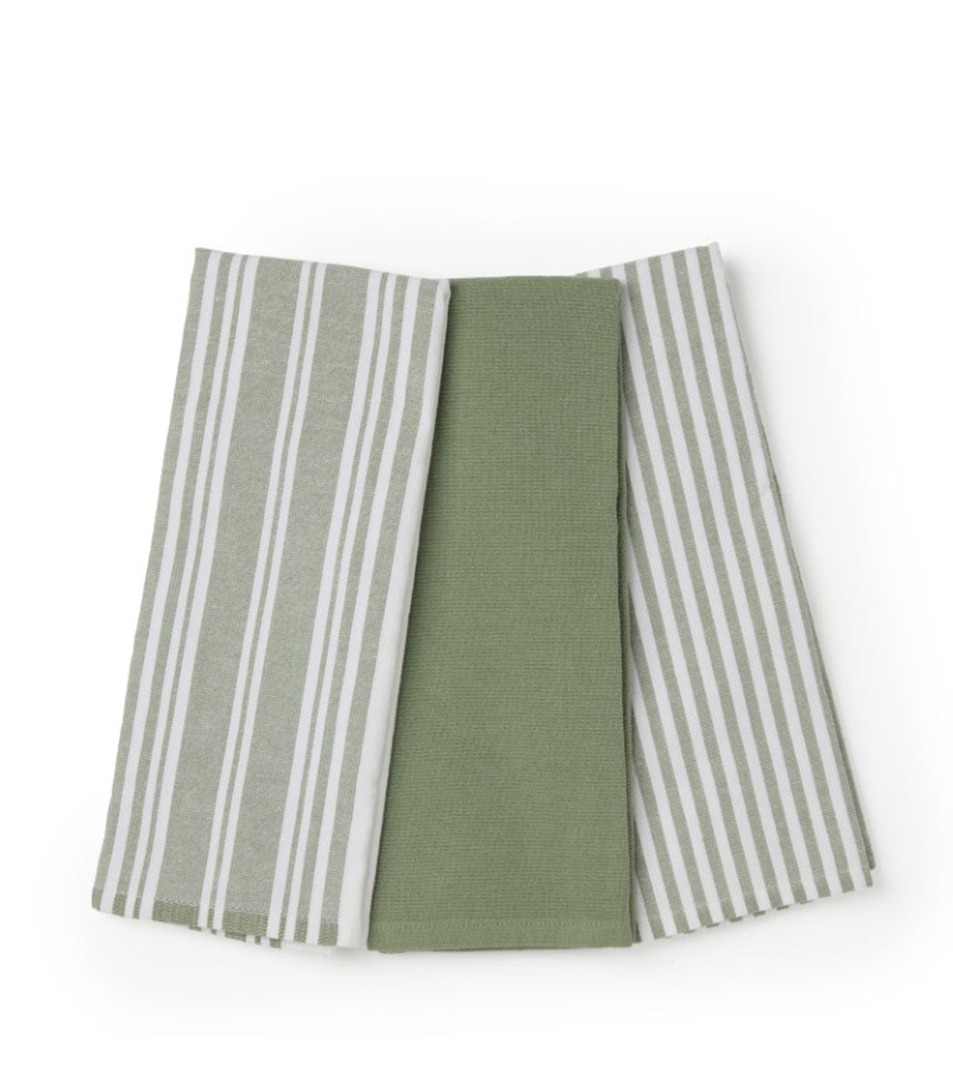 סט 3 מגבות מטבח, דגם תמר - ירוק